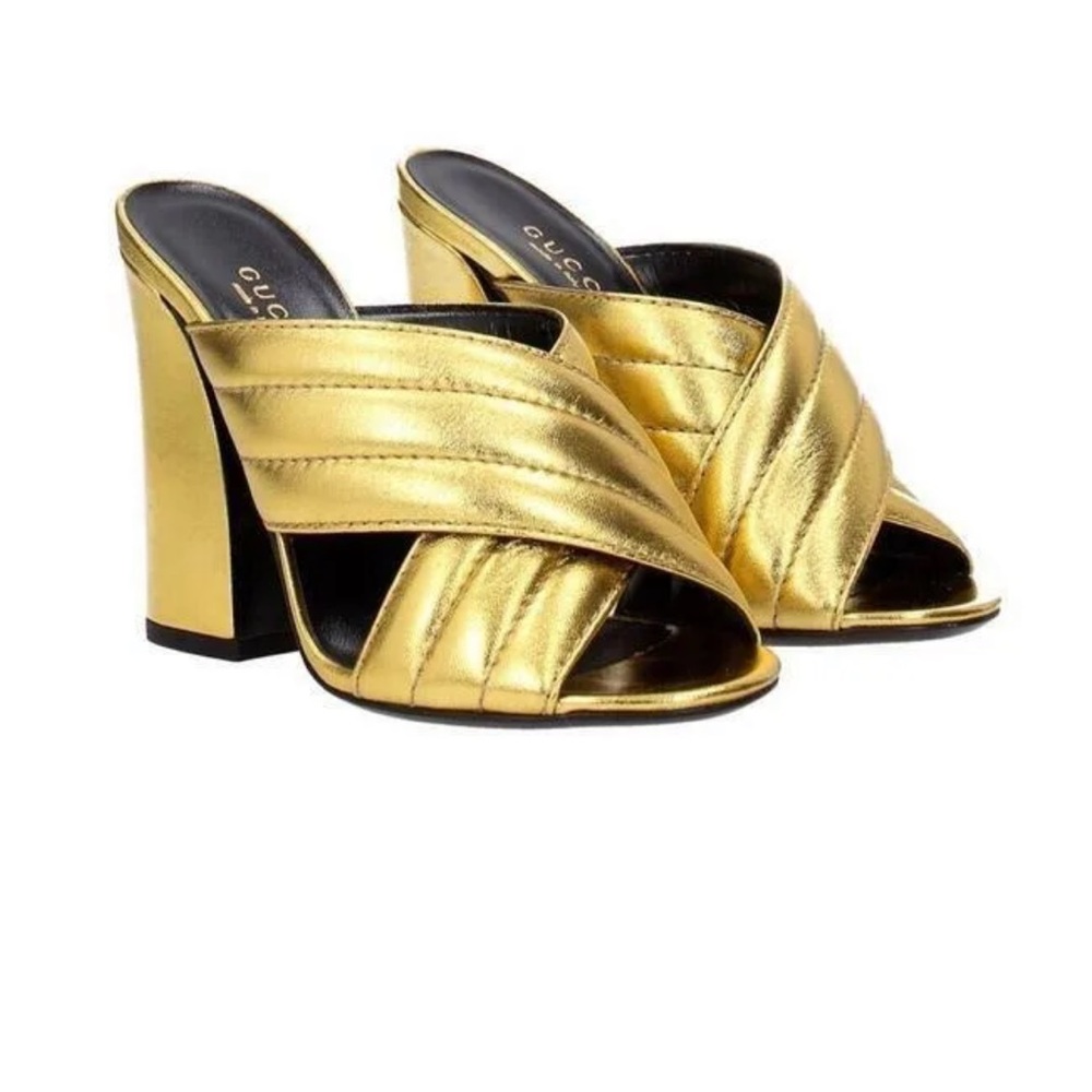 Gold Gucci Webby Mules 38 - Picture 2 of 9